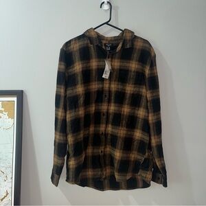 Forever 21 Men's Black and Tan Checkered Shirt